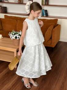 DAZY Ensemble tenue automne pour préadolescente : Top sans manches col rond pour fille + Jupe - Blanc - Voir 5