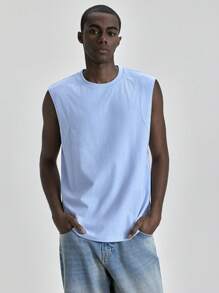 Ontre 2025 Chaleco sin mangas de unicolor de cuello redondo casual de verano para hombres, adecuado para el Día de la Independencia, el Día de San Juan, la graduación, el uso diario, una linda camiseta de tirantes de verano, vacaciones de hombres, playa, casual, trayecto, deportes