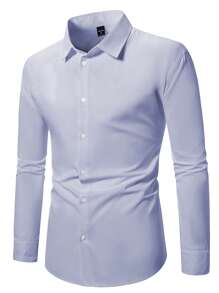 Calvornis Camisa casual versátil de unicolor para hombre - Púrpura polvoriento - Ver 4