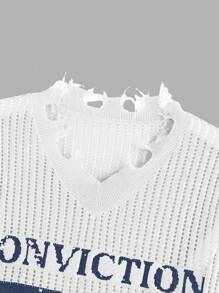 Manfinity Sporsity Gilet lavorato a maglia da uomo con scollo a V, stampa di lettere e bordo a frange