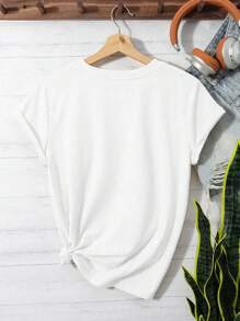 INAWLY 大码夏季休闲字母印花短袖T恤 - 白色 - 查看 2