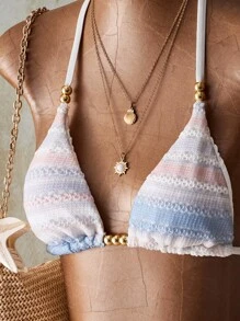 SHEIN ICON Bộ bikini gợi cảm kẻ sọc buộc dây đi biển mùa hè cho nữ - Nhiều màu - Xem 9