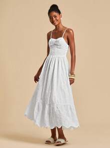 Travachic 女式纯色细肩带无袖夏季刺绣烂花连衣裙，女士度假装，女士婚礼宾客礼服，海滩度假装，女士夏季装，女士夏季连衣裙，女士连衣裙，夏季连衣裙，女士白色连衣裙 - 白色 - 查看 5