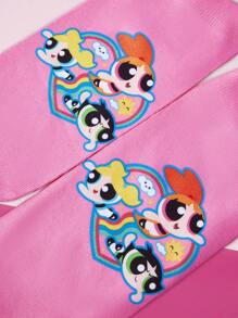 THE POWERPUFF GIRLS X SHEIN 1 Paar Rosa Knöchelsocken mit niedlichem Blüten, Blasen und Butterblumen Muster