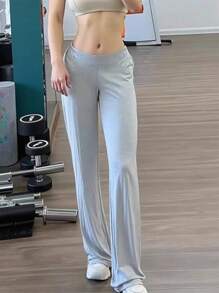 Light Gray Solid Color Casual Pants, Suitable For Summer Fall Cloth For Women - Light Grey - View 2