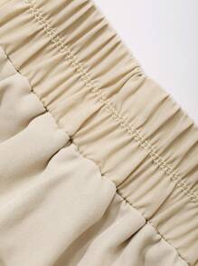 Dazy Plus Váy suông màu trơn cạp chun viền không đối xứng dáng rộng rãi thanh lịch - Màu be - Xem 3