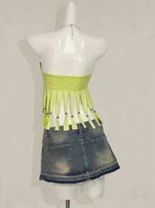 SHEIN ICON Top tubo con dobladillo con flecos sexy para mujer en verano - Verde - Ver 2