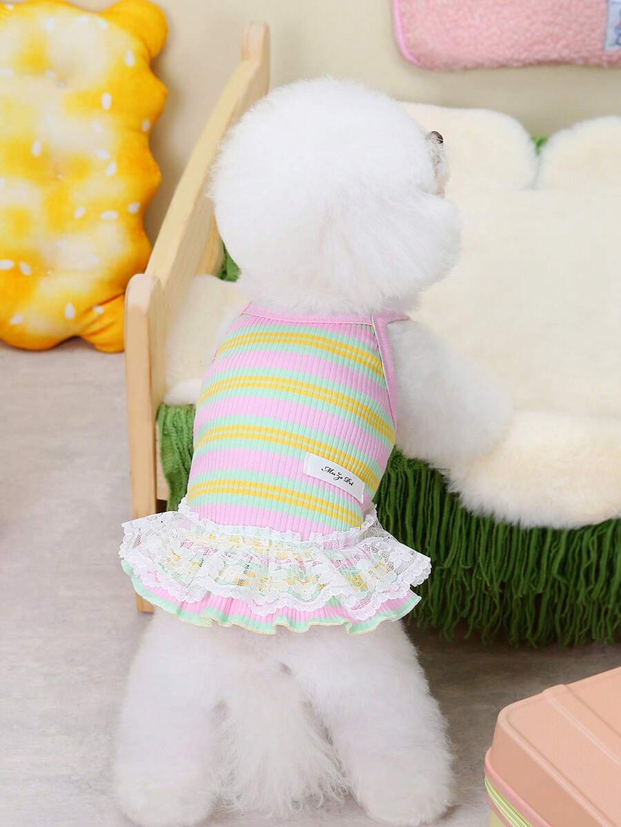 PETSIN Pink Summer Pet Dress With English Letter, Flower Hem Design, Breathable Mesh Fabric, Suitable For Cats & Dogs, Spring/Summer - Pink - View 1