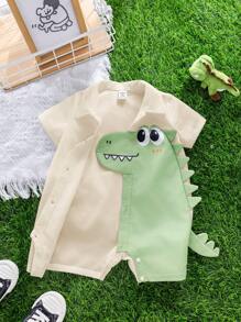 SHEIN Bộ đồ liền thân và quần short tay ngắn họa tiết khủng long hoạt hình, giản dị và đa năng cho bé trai và bé gái - Nhiều màu - Xem 5