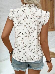 EMERY ROSE Plus Size V-Neck Ruffled Ditsy Floral Shirt, Fashionable For Summer - Apricot - View 2