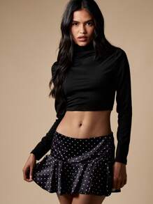 MISSGUIDED Athletic Workout Cropped Turtleneck Long Sleeve Performance Top For Yoga Pilates Dance Studio Training Active Lifestyle - Black - View 1