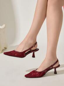 CUCCOO CHICEST CUCCOO Women's Burgundy Lace Backstrap High Heel Shoes, Suitable For Spring And Summer - Burgundy - View 2