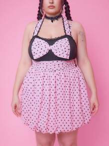 ROMWE Kawaii J-Fashion Shibuya Girl Y2K 波点印花蝴蝶结装饰吊带大码连衣裙 - 黑色 - 查看 3