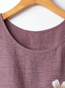 Linhara 2 件套大码女式花卉印花纹理短袖上衣和裤子休闲套装，春夏