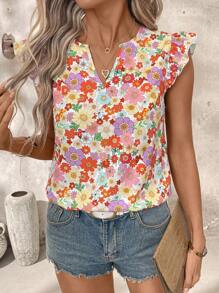 SHEIN Clasi 女式彩色花卉印花短袖衬衫，夏季