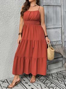 SHEIN Tall Đầm suông rộng rãi màu trơn thanh lịch thoải mái giản dị cỡ lớn cho nữ - Gỗ đỏ - Xem 6