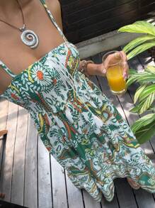 Sunnyshic 女式全身印花宽松休闲度假无袖连衣裙 - 彩色 - 查看 5