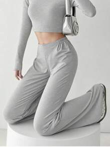 Light Gray Solid Color Casual Pants, Suitable For Summer Fall Cloth For Women - Light Grey - View 4