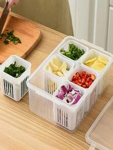 1pc Multi-Grid Food Storage Storage Box For Home, Fresh-Keeping Box For Ginger And Garlic, Wholesale Kitchen Refrigerator Fruit Food Preservation Draining Box - White - View 7