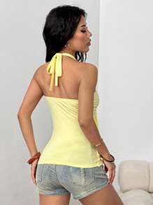 SHEIN EZwear Women's Yellow Sleeveless Top, Casual Summer - Yellow - View 2