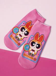 THE POWERPUFF GIRLS X SHEIN 1 Pair Fashionable Cute Blossom Pattern Ankle Socks - Multicolor - View 3