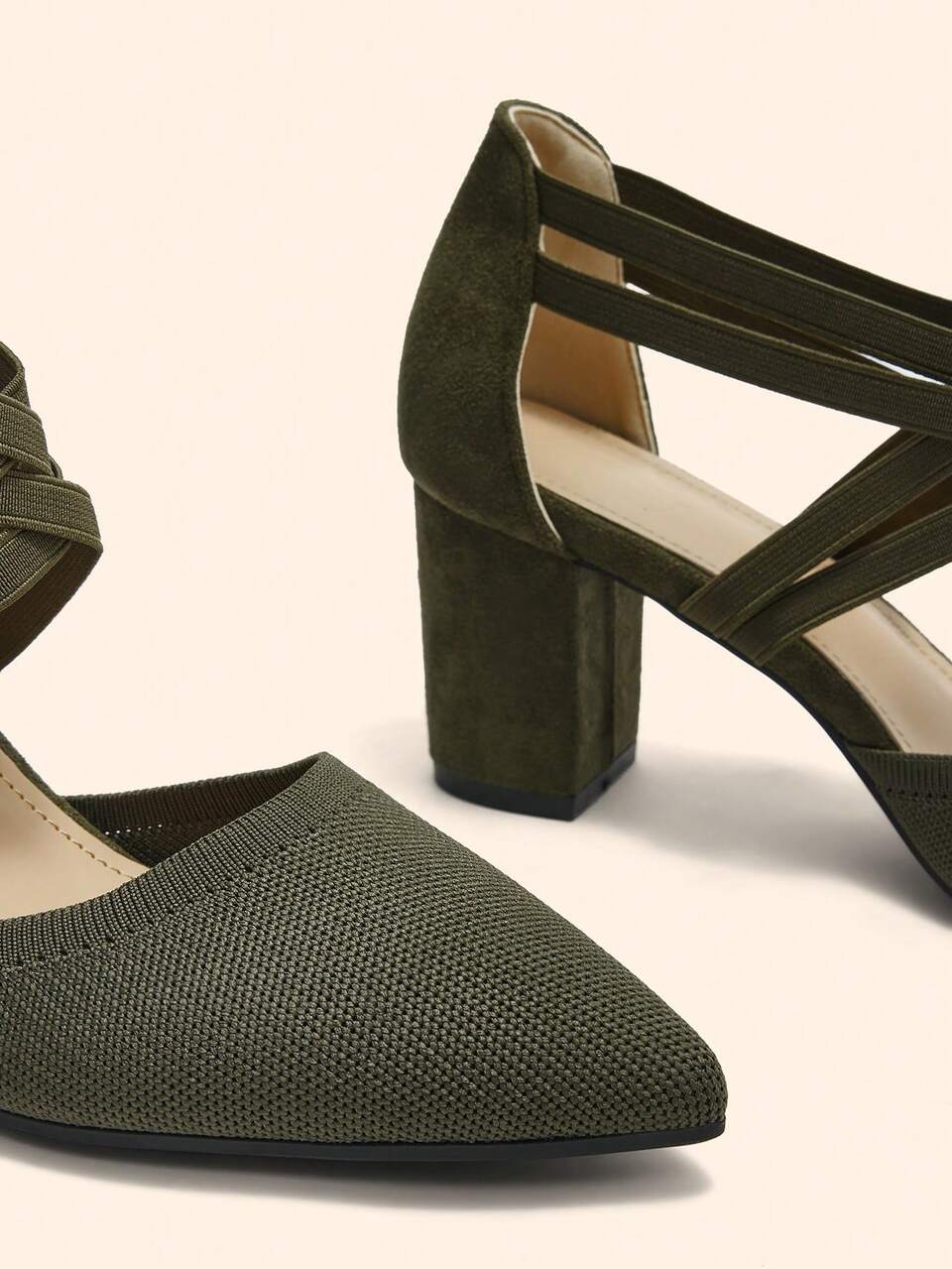 CUCCOO BASICS Women Pointed Toe Cross Design Elegant High Heel Pumps Green Shoes For Christmas
