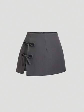 Sweetra Minifalda de corte A con lazo en la cintura y abertura lateral para mujeres, diseño elegante, primavera/verano