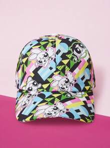 THE POWERPUFF GIRLS X SHEIN Cartoon And Geo Pattern Fashionable Outdoor Baseball Cap - White - View 1