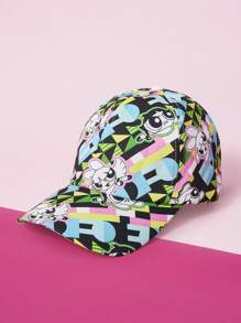 THE POWERPUFF GIRLS X SHEIN Cartoon And Geo Pattern Fashionable Outdoor Baseball Cap - White - View 5