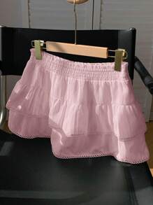 Comfortcana Regular Pink Woven Patchwork Hem Versatile Women Mid-Length Skirt Skirts For Women Summer - Pink - View 8