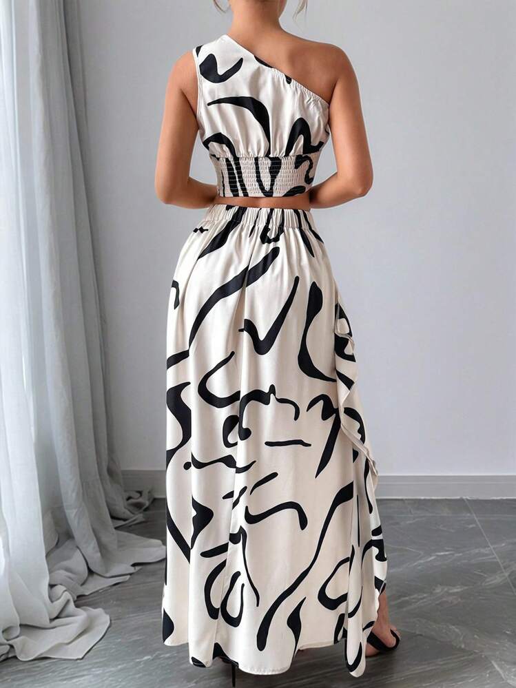 Chiquease Randig One Shoulder Top och Delad Fåll Kjol Set - Multifärgad - Visa 2