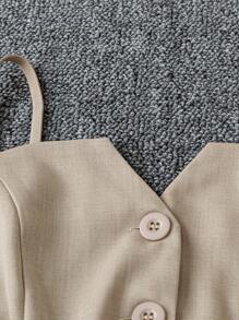 Franclia 休闲时尚百搭系带不对称下摆女式半身裙，卡其色，夏季新品 - 卡其色 - 查看 4