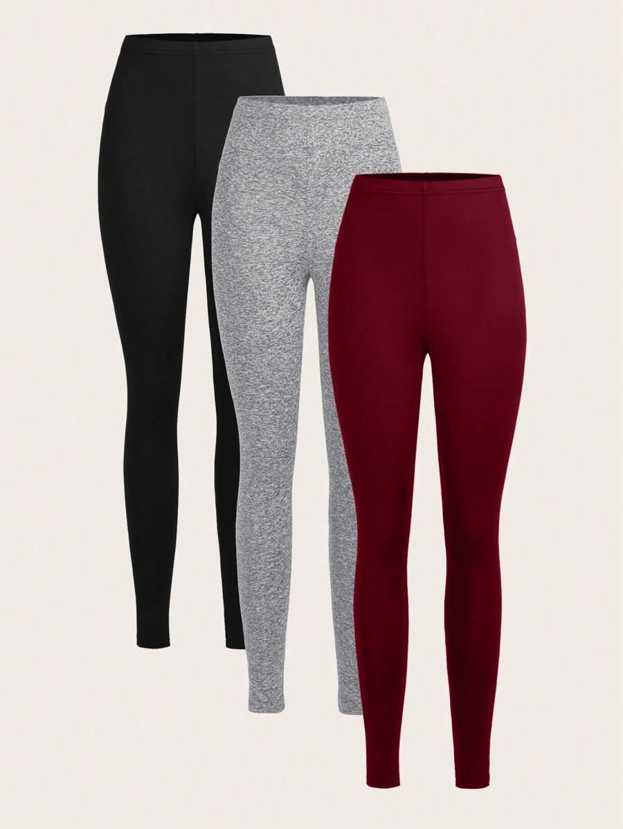 SHEIN EZwear 3件套女士休闲针织紧身长裤，夏季 - 彩色 - 查看 1