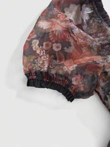 ROMWE Avant Áo cánh organza hoa lãng mạn cổ điển cỡ lớn cho nữ - Nhiều màu - Xem 4