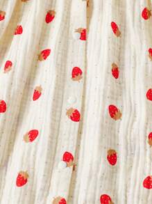 女婴草莓图案翻领短袖连体衣，夏季