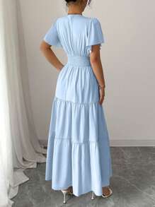 Elenzga 2025 Spring/Summer New Arrival French Elegant Cinched Waist High-Quality Purple Short Sleeve Dress - Baby Blue - View 2