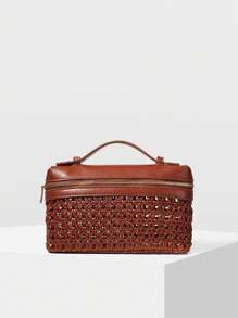 MOTF PREMIUM PU皮革镂空手提包 - 棕色 - 查看 1