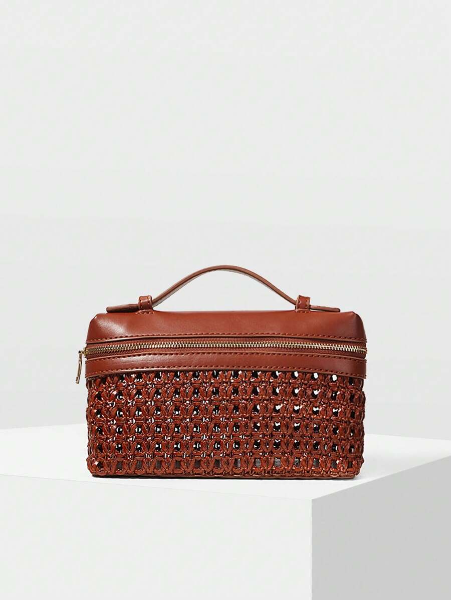 MOTF PREMIUM PU皮革镂空手提包 - 棕色 - 查看 1