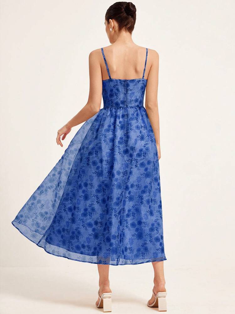 Aveloria Modichic Bohemian Organza Random Printed Spaghetti Strap Dress - Blue - View 2