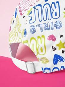 THE POWERPUFF GIRLS X SHEIN Letter & Blossom Pattern Adjustable Baseball Cap - White - View 3