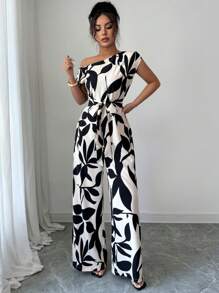 Elenzga 女士优雅假日修身印花夏季连体衣