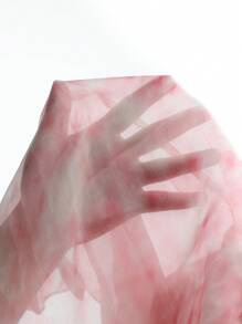 SHEIN LUNE Tie-Dye Organza Print Stand Collar Fluttered Ruffle Hem Floral Sweet Holiday Mini Dress For Women - Pink - View 8