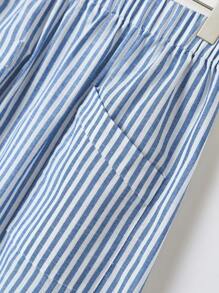Rusticease 女式松紧腰竖条纹休闲裙，夏季 - 藍白色 - 查看 3