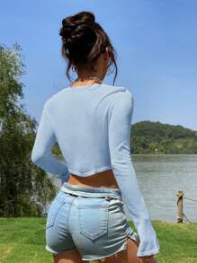 SHEIN EZwear 女士时尚长袖开衫，适合夏季 - 藍色 - 查看 2
