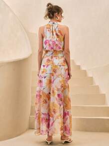 CLARA VERO Vestido largo con cremallera en la parte posterior y estampado floral para mujeres