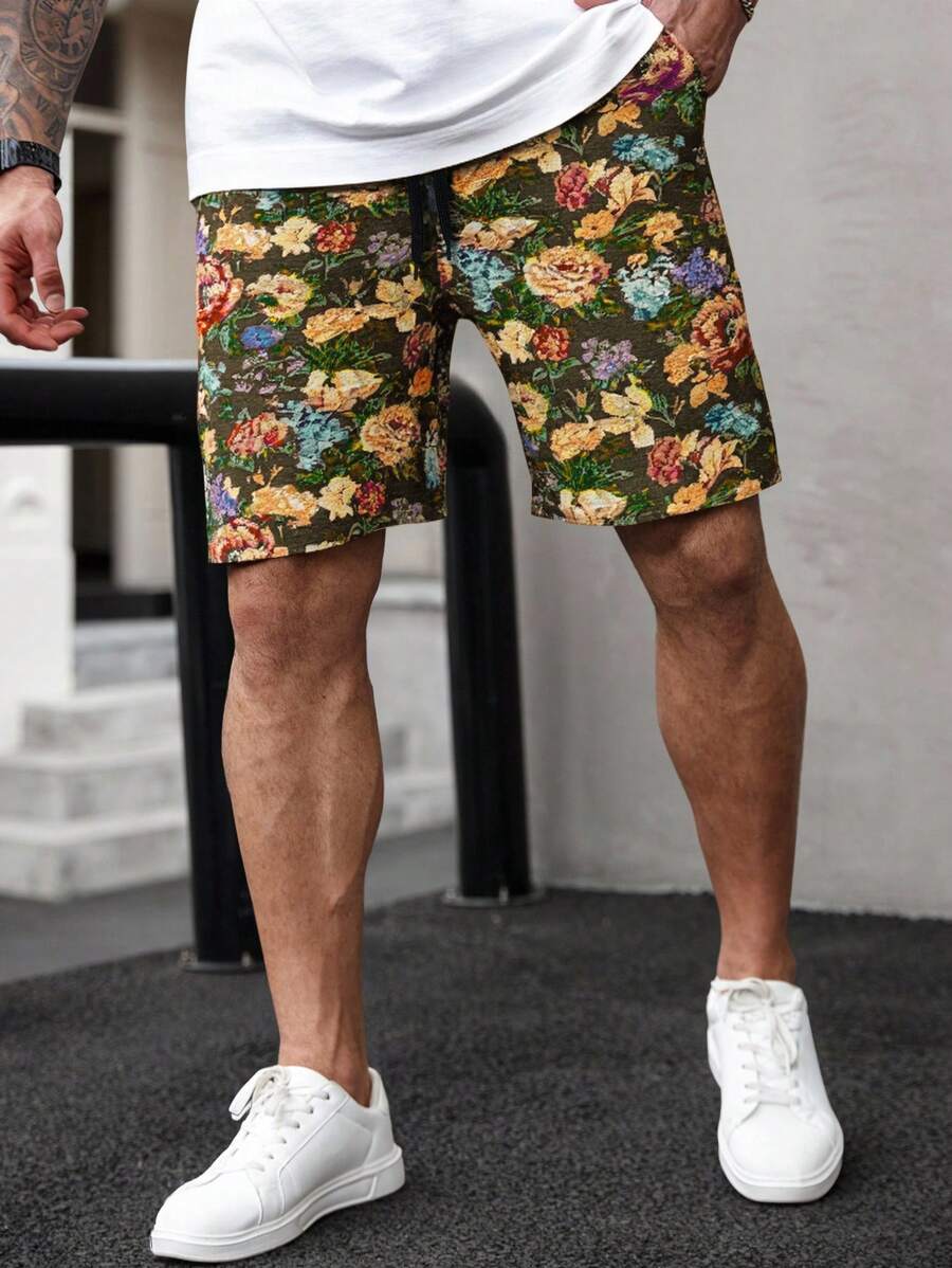 Manfinity Homme Pantaloni scurți casual pentru bărbați cu model floral, multicolori, pentru ținute de vară în aer liber - Multicolor - Vizualizare 1