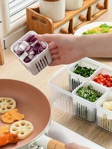 1pc Multi-Grid Food Storage Storage Box For Home, Fresh-Keeping Box For Ginger And Garlic, Wholesale Kitchen Refrigerator Fruit Food Preservation Draining Box - White - View 6