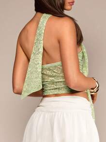 Glamine Elegant Solid Color Lace Collar Necklace Decor Halter Top For Summer