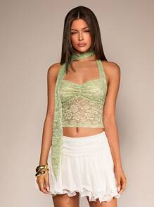 Glamine Elegant Solid Color Lace Collar Necklace Decor Halter Top For Summer