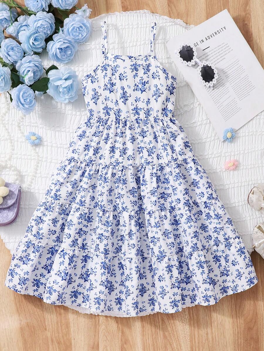 年轻女孩碎花无袖休闲/沙滩裙，蓝色 - 藍色 - 查看 1